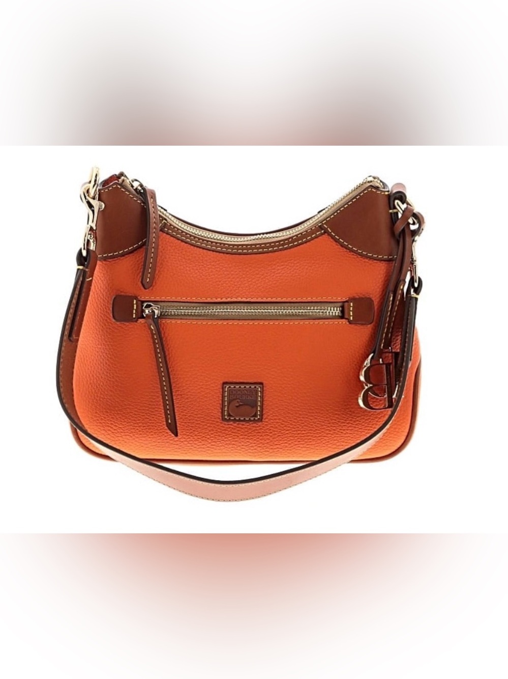 Dooney & Bourke Orange Pebble Leather Hobo with Brown Trim